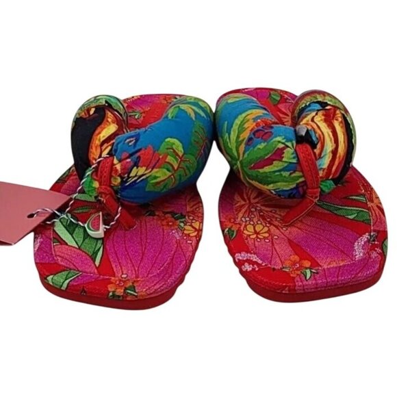 Farm Rio Multi Scarf Puffy Flip Flop Sandals Tropical Print Size 6 - Picture 2 of 6
